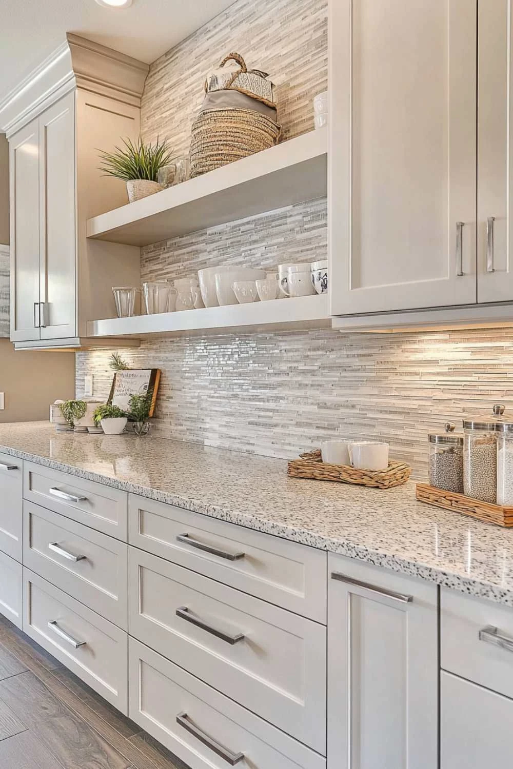 Cream-coloured kitchen cabinets and brass hardware around sink