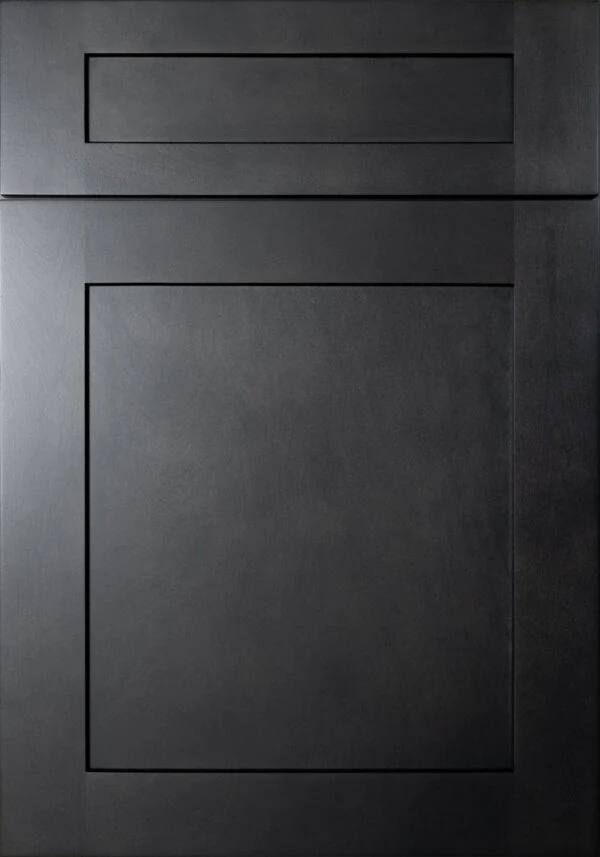 Close-up of black shaker cabinet door and recessed panel