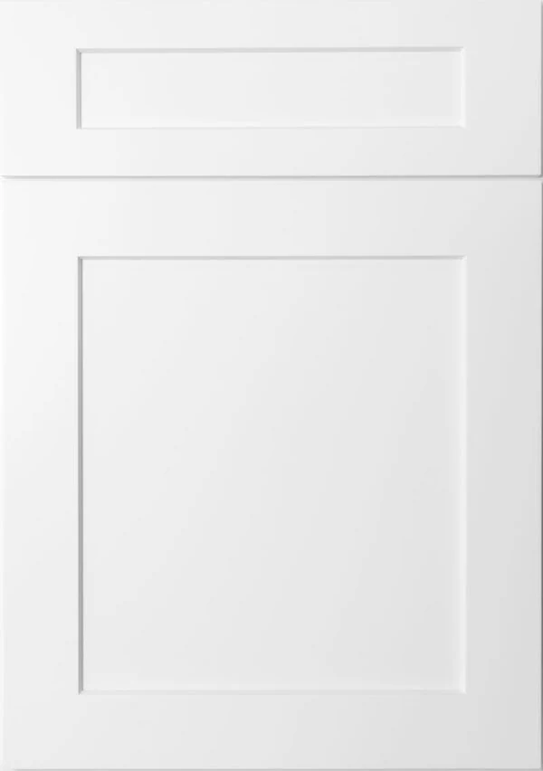 White shaker cabinet door with stepped recessed panel