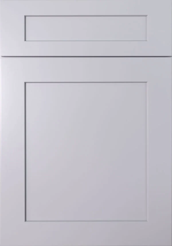 Pale grey shaker cabinet door with recessed centre panel