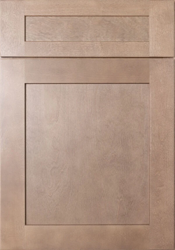 Warm wood shaker cabinet door with visible grain