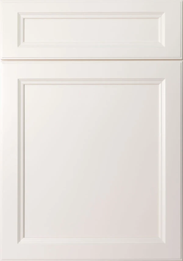 White shaker cabinet door sample with recessed centre panel